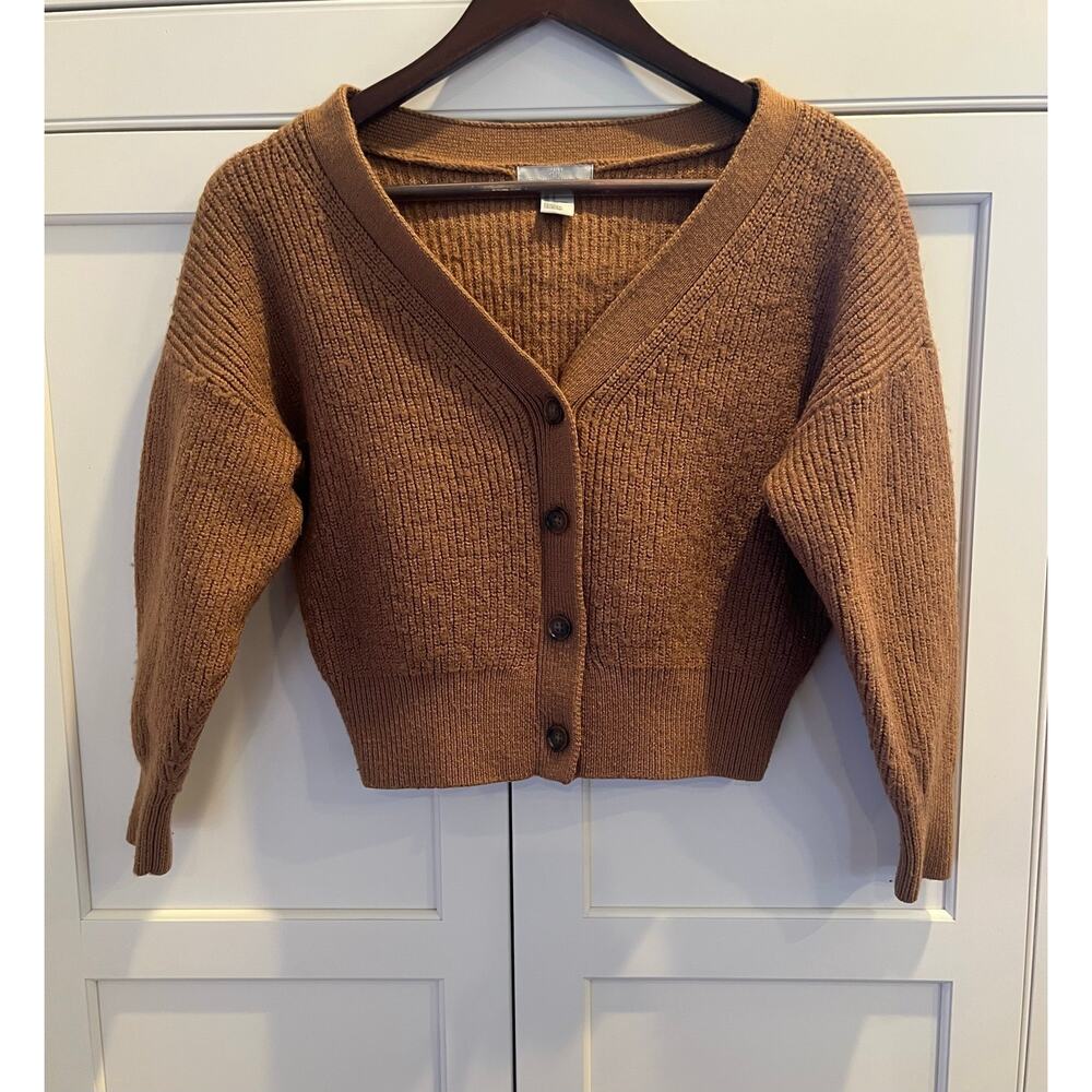 H&M wool blend crop cardigan women size S brown